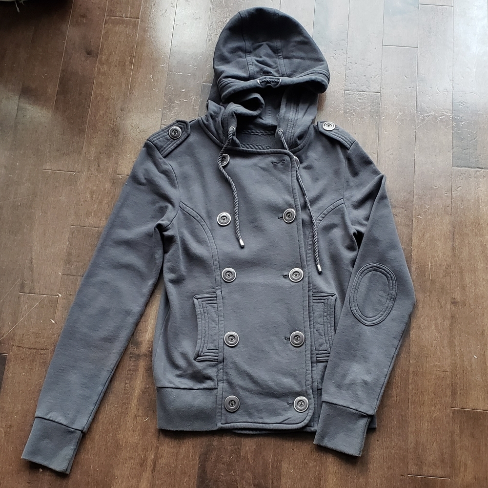 Talula Double-Breasted Hooded Sweatshirt in Charcoal Gray